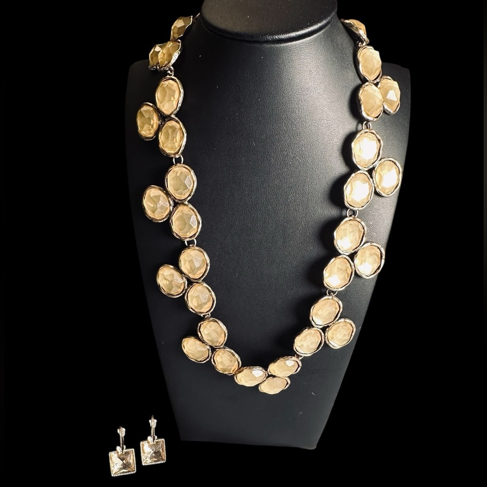 Vintage Polki-style/ station necklace cabochon/faceted yellow stones & Earrings